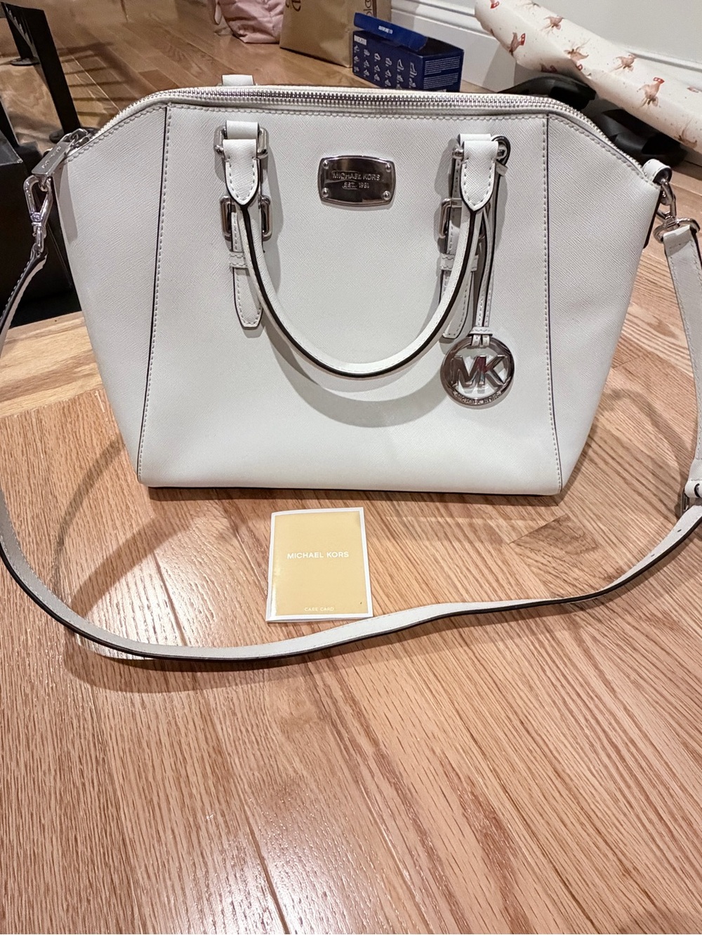 Vintage Michael Kors White Leather Satchel with Silver Hardware